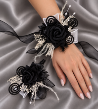 Load image into Gallery viewer, Black glitter everlasting flowers corsage &amp; buttonhole AB2099 - School formal, prom, graduation

