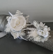 Load image into Gallery viewer, White &amp; silver Glitter everlasting flowers corsage &amp; buttonhole AB2100 - School formal, prom, graduation
