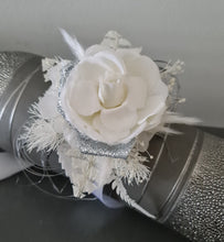Load image into Gallery viewer, White &amp; silver Glitter everlasting flowers corsage &amp; buttonhole AB2100 - School formal, prom, graduation
