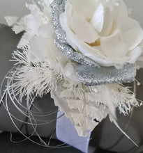Load image into Gallery viewer, White &amp; silver Glitter everlasting flowers corsage &amp; buttonhole AB2100 - School formal, prom, graduation
