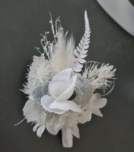 Load image into Gallery viewer, White &amp; silver Glitter everlasting flowers corsage &amp; buttonhole AB2100 - School formal, prom, graduation
