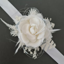 Load image into Gallery viewer, White &amp; silver Glitter everlasting flowers corsage &amp; buttonhole AB2100 - School formal, prom, graduation
