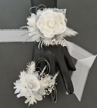 Load image into Gallery viewer, White &amp; silver Glitter everlasting flowers corsage &amp; buttonhole AB2101 - School formal, prom, graduation
