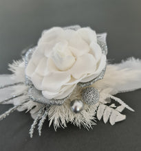 Load image into Gallery viewer, White &amp; silver Glitter everlasting flowers corsage &amp; buttonhole AB2101 - School formal, prom, graduation
