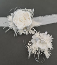 Load image into Gallery viewer, White &amp; silver Glitter everlasting flowers corsage &amp; buttonhole AB2101 - School formal, prom, graduation
