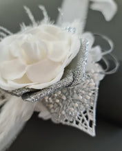Load image into Gallery viewer, White &amp; silver Glitter everlasting flowers corsage &amp; buttonhole AB2101 - School formal, prom, graduation
