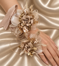 Load image into Gallery viewer, Antique gold everlasting flowers corsage &amp; buttonhole AB2102 - School formal, prom, graduation
