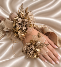 Load image into Gallery viewer, Antique gold everlasting flowers corsage &amp; buttonhole AB2102 - School formal, prom, graduation
