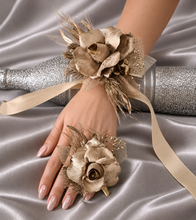 Load image into Gallery viewer, Champagne gold everlasting flowers corsage &amp; buttonhole AB2103 - School formal, prom, graduation
