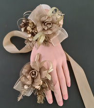 Load image into Gallery viewer, Antique and Champagne gold everlasting flowers corsage &amp; buttonhole AB2104 - School formal, prom, graduation
