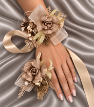 Load image into Gallery viewer, Antique and Champagne gold everlasting flowers corsage &amp; buttonhole AB2104 - School formal, prom, graduation
