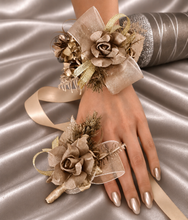 Load image into Gallery viewer, Antique and Champagne gold everlasting flowers corsage &amp; buttonhole AB2104 - School formal, prom, graduation
