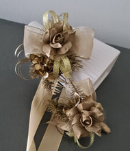 Load image into Gallery viewer, Antique and Champagne gold everlasting flowers corsage &amp; buttonhole AB2104 - School formal, prom, graduation
