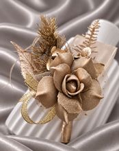 Load image into Gallery viewer, Antique and Champagne gold everlasting flowers corsage &amp; buttonhole AB2104 - School formal, prom, graduation
