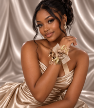 Load image into Gallery viewer, Antique and Champagne gold everlasting flowers corsage &amp; buttonhole AB2104 - School formal, prom, graduation
