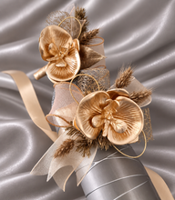 Load image into Gallery viewer, Bright orchid and champagne gold everlasting flowers corsage &amp; buttonhole AB2105 - School formal, prom, graduation
