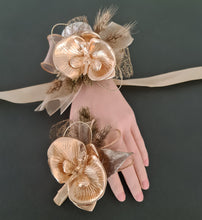 Load image into Gallery viewer, Bright orchid and champagne gold everlasting flowers corsage &amp; buttonhole AB2105 - School formal, prom, graduation
