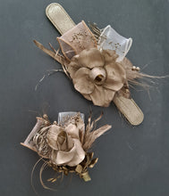 Load image into Gallery viewer, Champagne gold everlasting flowers snap lock corsage &amp; buttonhole AB2107 - School formal, prom, graduation
