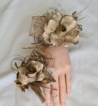 Load image into Gallery viewer, Champagne gold everlasting flowers snap lock corsage &amp; buttonhole AB2107 - School formal, prom, graduation
