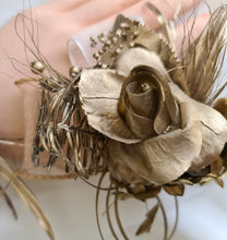 Load image into Gallery viewer, Champagne gold everlasting flowers snap lock corsage &amp; buttonhole AB2107 - School formal, prom, graduation
