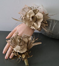 Load image into Gallery viewer, Champagne gold everlasting flowers snap lock corsage &amp; buttonhole AB2107 - School formal, prom, graduation
