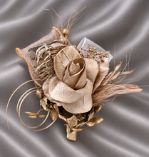Load image into Gallery viewer, Champagne gold everlasting flowers snap lock corsage &amp; buttonhole AB2107 - School formal, prom, graduation
