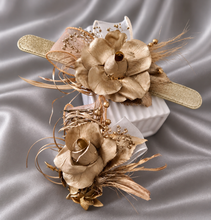 Load image into Gallery viewer, Champagne gold everlasting flowers snap lock corsage &amp; buttonhole AB2107 - School formal, prom, graduation

