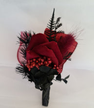 Load image into Gallery viewer, Black &amp; burgundy corsage &amp; buttonhole set AB2109 - School formal, prom, graduation, wedding
