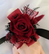 Load image into Gallery viewer, Black &amp; burgundy corsage &amp; buttonhole set AB2109 - School formal, prom, graduation, wedding

