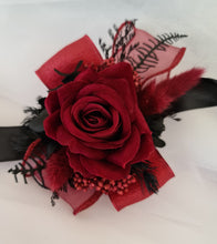 Load image into Gallery viewer, Black &amp; burgundy corsage &amp; buttonhole set AB2109 - School formal, prom, graduation, wedding
