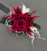 Load image into Gallery viewer, Black, burgundy &amp; white corsage &amp; buttonhole set AB2110 - School formal, prom, graduation, wedding
