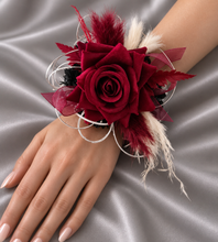 Load image into Gallery viewer, Black, burgundy &amp; white corsage &amp; buttonhole set AB2110 - School formal, prom, graduation, wedding
