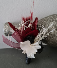 Load image into Gallery viewer, Black, burgundy &amp; white corsage &amp; buttonhole set AB2110 - School formal, prom, graduation, wedding
