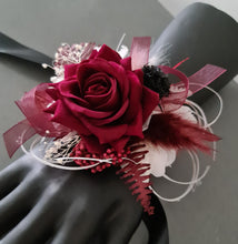 Load image into Gallery viewer, Black, burgundy &amp; white corsage &amp; buttonhole set AB2111 - School formal, prom, graduation, wedding
