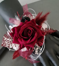 Load image into Gallery viewer, Black, burgundy &amp; white corsage &amp; buttonhole set AB2111 - School formal, prom, graduation, wedding
