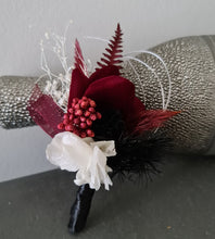 Load image into Gallery viewer, Black, burgundy &amp; white corsage &amp; buttonhole set AB2111 - School formal, prom, graduation, wedding

