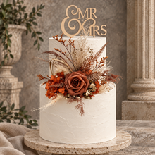 Load image into Gallery viewer, AB2112 - Rustic everlasting flowers cake topper terracotta - engagement, wedding, birthday, event
