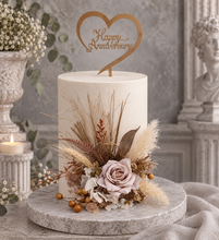 Load image into Gallery viewer, AB2113 Boho everlasting flowers cake topper creamy - engagement, wedding, birthday, event
