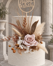 Load image into Gallery viewer, AB2113 Boho everlasting flowers cake topper creamy - engagement, wedding, birthday, event
