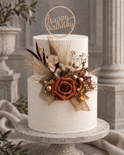 Load image into Gallery viewer, AB2114 Rustic everlasting flowers cake topper terracotta - engagement, wedding, birthday, event
