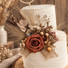 Load image into Gallery viewer, AB2114 Rustic everlasting flowers cake topper terracotta - engagement, wedding, birthday, event
