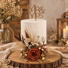 Load image into Gallery viewer, AB2114 Rustic everlasting flowers cake topper terracotta - engagement, wedding, birthday, event
