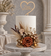 Load image into Gallery viewer, AB2114 Rustic everlasting flowers cake topper terracotta - engagement, wedding, birthday, event
