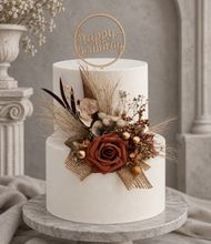 Load image into Gallery viewer, AB2114 Rustic everlasting flowers cake topper terracotta - engagement, wedding, birthday, event
