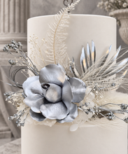 Load image into Gallery viewer, AB2117 - Silver nude everlasting flowers cake topper - engagement, wedding, birthday, event
