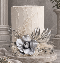 Load image into Gallery viewer, AB2117 - Silver nude everlasting flowers cake topper - engagement, wedding, birthday, event
