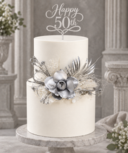 Load image into Gallery viewer, AB2117 - Silver nude everlasting flowers cake topper - engagement, wedding, birthday, event
