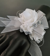 Load image into Gallery viewer, White and silver corsage &amp; buttonhole set AB2118 - School formal, prom, graduation, wedding
