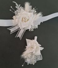 Load image into Gallery viewer, Milky White and silver corsage &amp; buttonhole set AB2119 - School formal, prom, graduation, wedding
