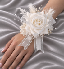 Load image into Gallery viewer, Milky White and silver corsage &amp; buttonhole set AB2119 - School formal, prom, graduation, wedding
